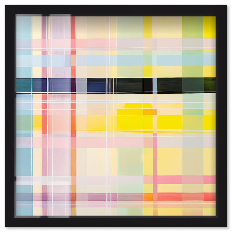 «Urban Plaid II», impression abstraite, boîte-cadre par Art Remedy, H 41 po x l 41 po, Noir