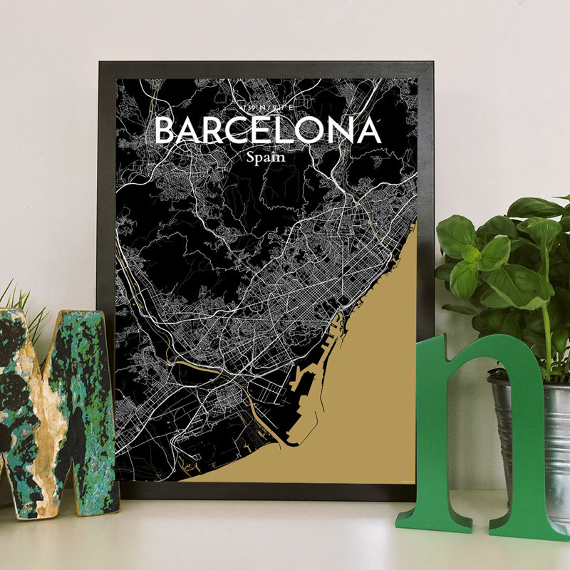 Barcelona City Map - No Frame Print, 60.2 cm H x 27.9 cm W x 0.1 cm D
