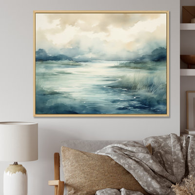 «Misty Lake Serenity», aquarelle rétro sur toile