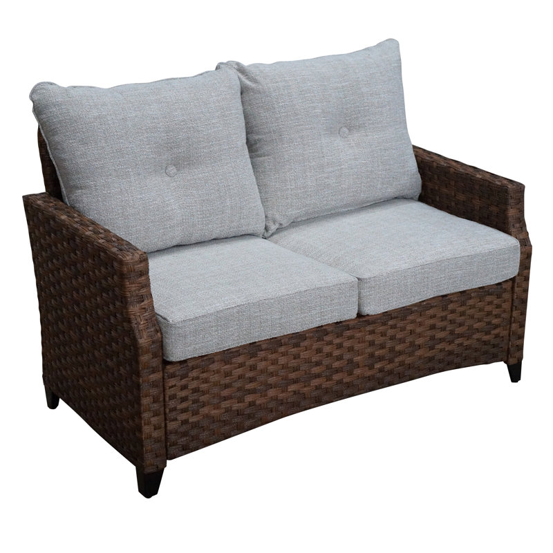 Weinmann 50.59 " W Loveseat with Cushions, Brown Frame/ Gray Cushion