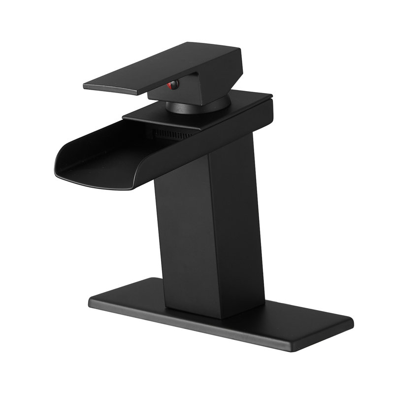 Matte Black Deck Plate Waterfall Faucet, Bathroom Use, One Handle, Solid Brass Construction Single Hole, Matte Black