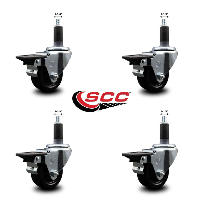 Ensemble de roulettes extensibles pivotantes en caoutchouc dur de 3 pouces 1-1 / 8 pouces avec frein SCC