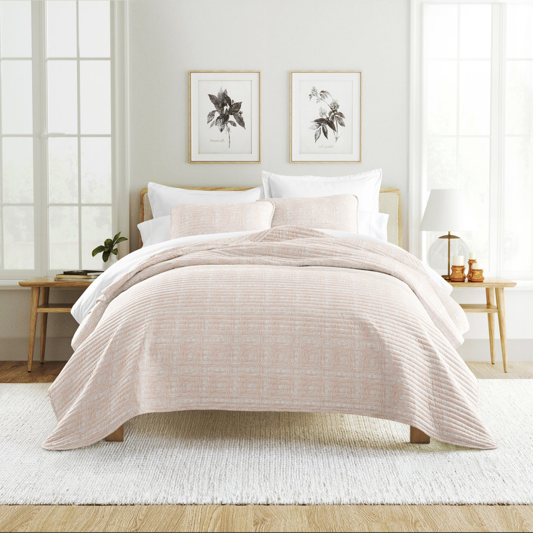 Quilt Set- Lightweight - All Season Quilted Coverlet - Geometric Maze Apricot Becky Cameron 