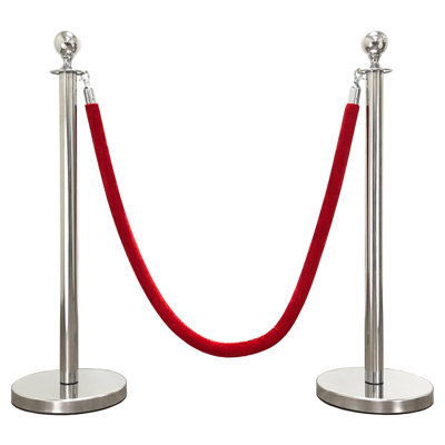 VIP Crowd Control Rope Stanchion (2 Mirror Crown Top/Flat Base + 6' Red Rope)