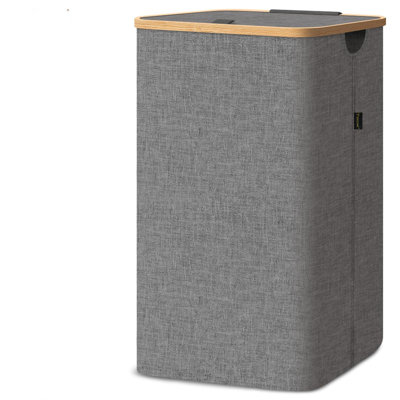 Laundry Hamper With Lid, Tall Laundry Baskets With Bamboo Pull Handles, Large Laundry Bin