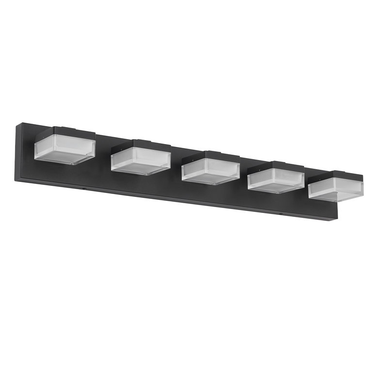 Luminaire de salle de bain à DEL à intensité variable moderne, 6000 K, 5 lumières, Noir mat
