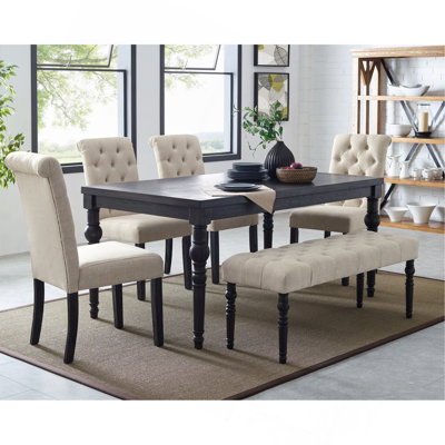 Ensemble de salle à manger en bois foncé de style urbain Leviton: table, 4 chaises et banc