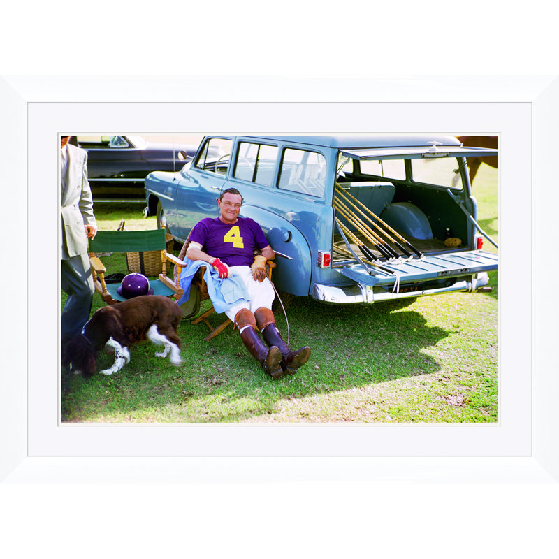 Polo Player Print by Slim Aarons, White Single Picture Framed, 30" H x 41" W x 1.5" D