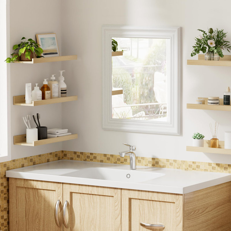 Wall Wooden Shelves For Decorative Storage, Set Of 6, Suitable For Bedroom, Living Room, Bathroom, Etc., Natural