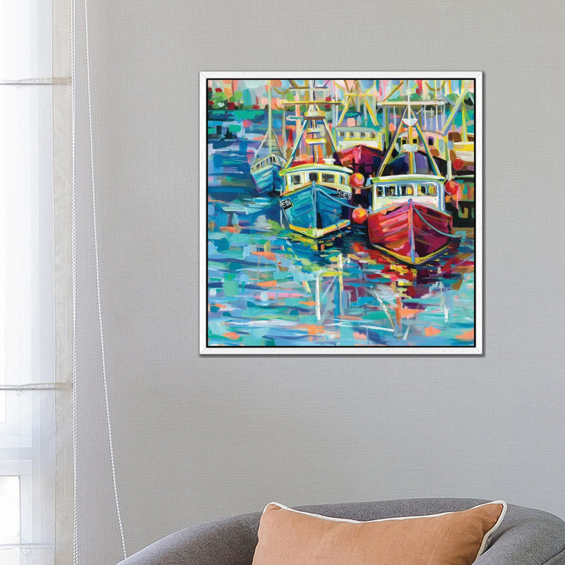 Stonington Docks 1 Piece Painting on Canvas, 66.04cm H x 66.04cm W x 3.81cm D, White Framed