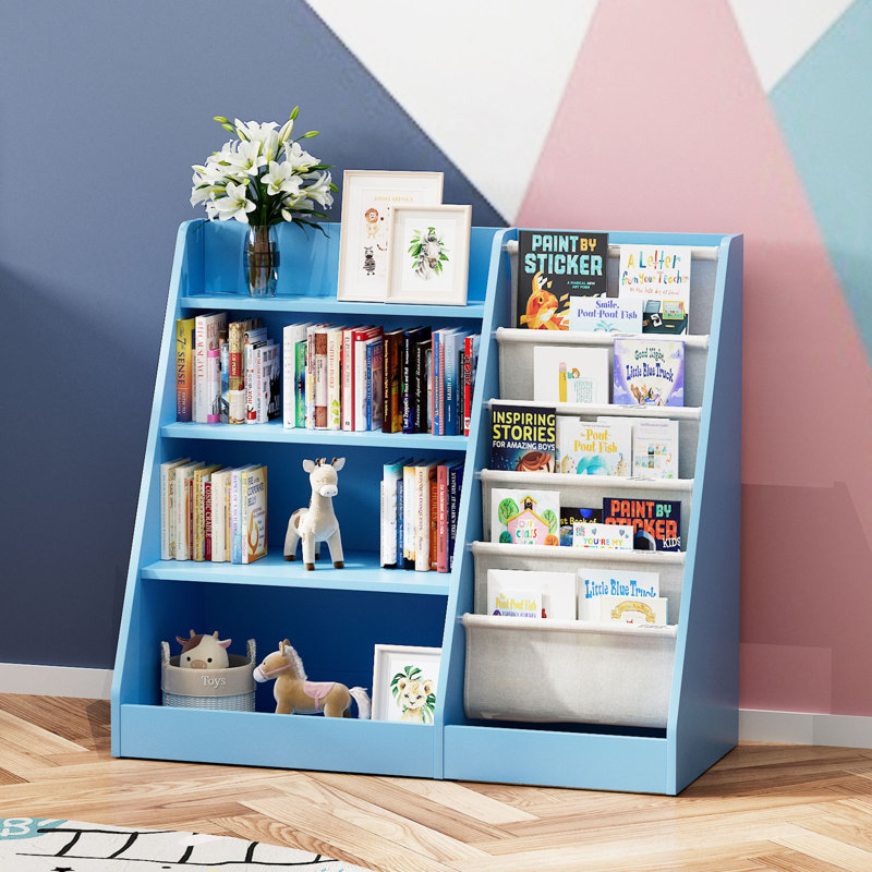 Bibliothèque pour enfants Maggiorina, (4 tablettes) H 31,5 po x l 35,4 po x P 15,7 po, Bleu