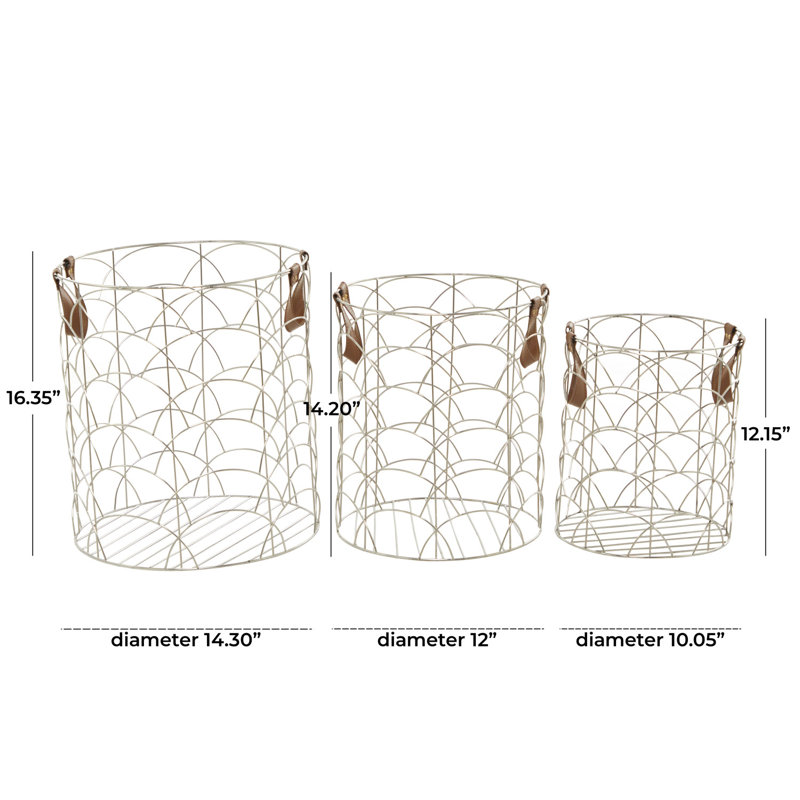 3 Piece Mesh Basket Set, Silver