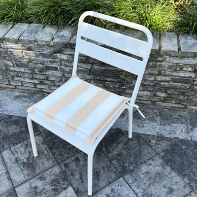 15"X15" Outdoor Chair Pads, 4Pcs, Khaki White Striped, , Filled With Sponge For Patio, Garden, Dining Area Furniture Patio To Fading & Water, Fabric Filler Gardens Patios