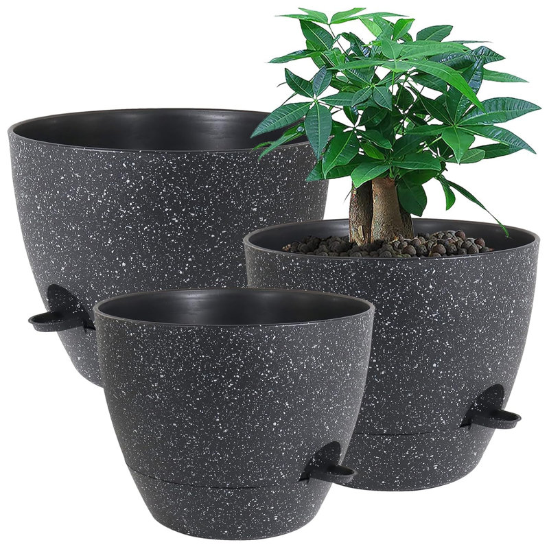 Jardinières en plastique 12/10/9 pouces, Mouchetures noires