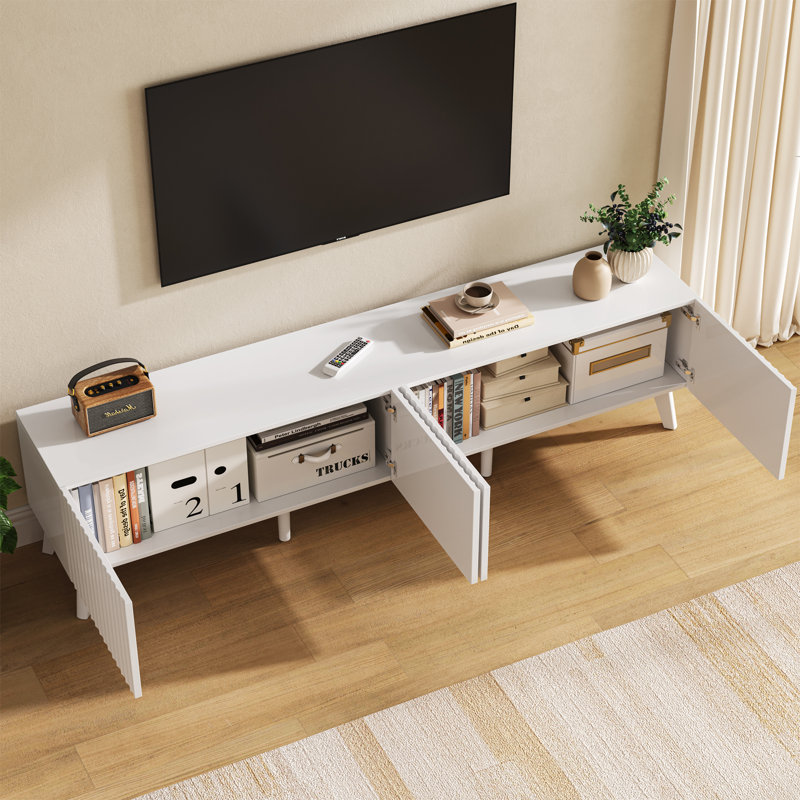 71’’ Fluted Tv Stand,Mid Century Modern Tv Console For 70 Inch Tv,Entertainment Center With Storage For Living Room And Bedroom