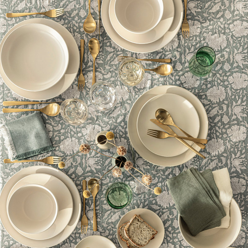 over&back Hand-Blocked Tablecloth, 70" W x 90" L, Green Floral