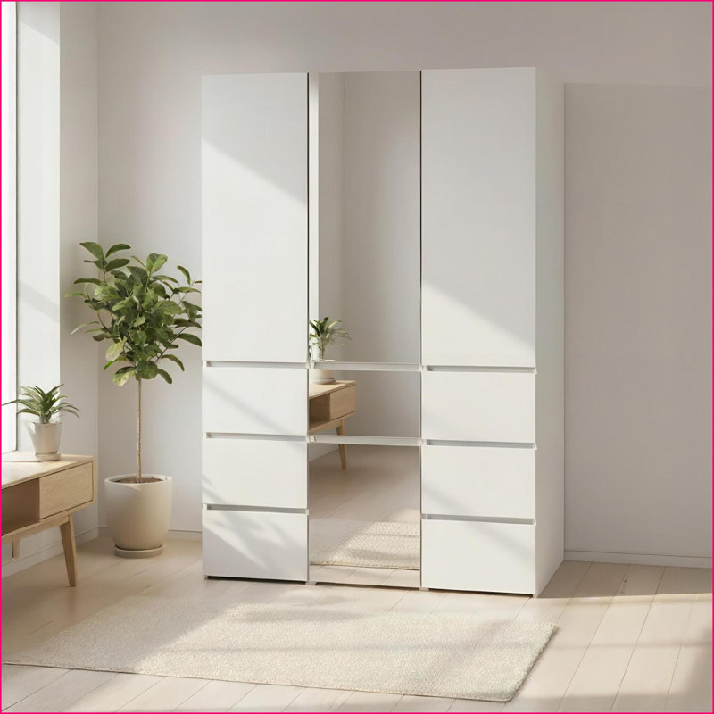 Système de garde-robe modulaire | Armoire en bois avec miroir Elise | Bois blanc