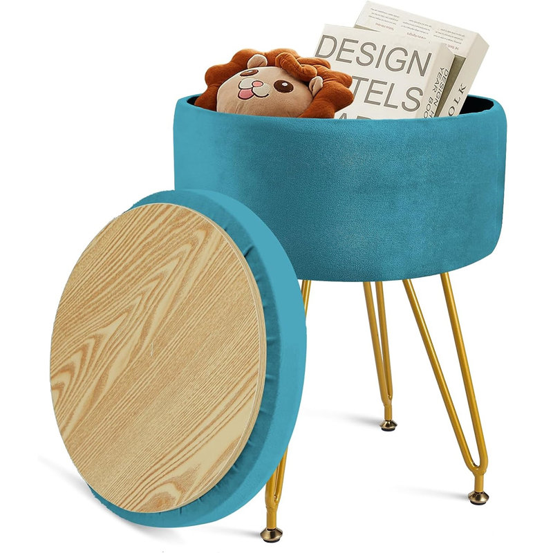 Morra Upholstered Velvet Footstool, Light Blue Velvet