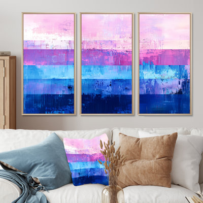 «Horizons of Gravity Embrace» de mauve et de bleu - ensemble de reproductions d'art abstrait cubisme