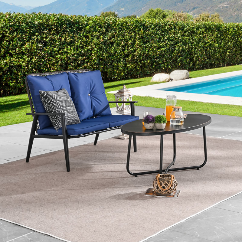 Einy 2 - Person Patio Conversation Set with Cushions, Blue