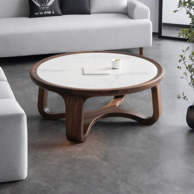 Black Walnut Rock Panel Round Coffee Table, 17.7" H x 35.4" L x 35.4" W