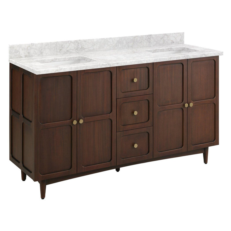 72" Delavan Vanity With Rectangular Undermount Sinks, Arctic White Quartz, No Faucet Hole, 72"