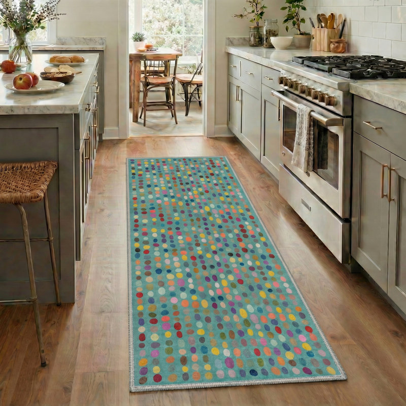 Evoque Modern Machine Washable Beige Indoor Area Rug with Non-Slip Backing, Runner 2'3" x 6', Turquoise
