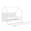 Lit simple en bois avec lit gigogne en bois, lit pour enfant avec tablette, blanc