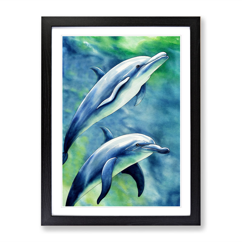 Pretty Dolphin - Single Picture Frame Print, Black Framed, 64cm H x 46cm W x 2cm D