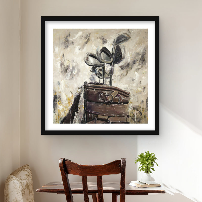 Impression de bâtons rétro et sac de golf | Décoration encadrée beige