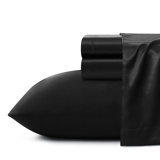 4Pcs Extra Deep Pocket Satin Sheets Queen Size Bed Set, Black Satin Sheet Set Fit 18-24 Inch Deep Pocket Mattress, Silky & Luxury Satin Bedding Set Soft & Ultra Deep Fitted Sheet Set