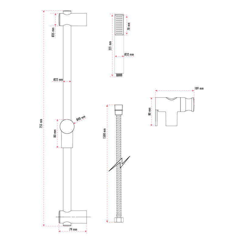 Pomme de douche coulissante double / standard 2,5 GPM GPM, Chrome