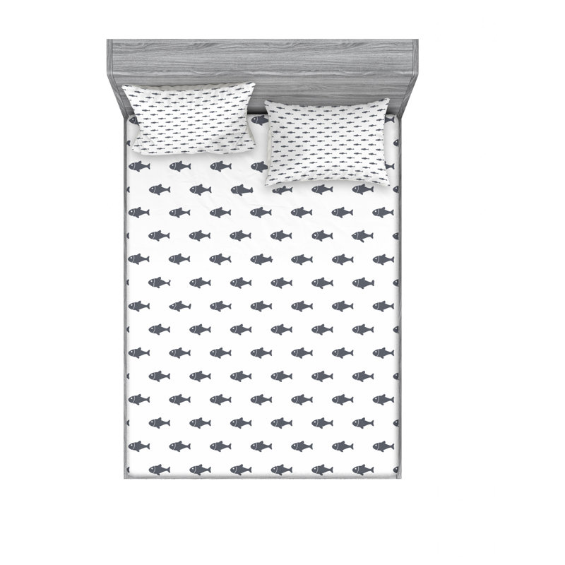 Microfiber Sheet Set, Full/Double Sheet Set with Fitted Sheet, Sketchy Sealife Schoal of Fish