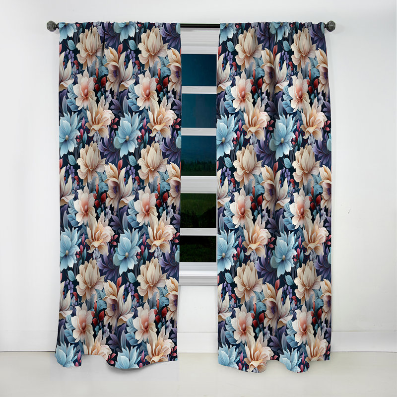 Blue and Beige Vines Playful - Rideau floral - Rideau occultant floral - 1 panneau, L 52 po x L 84 po