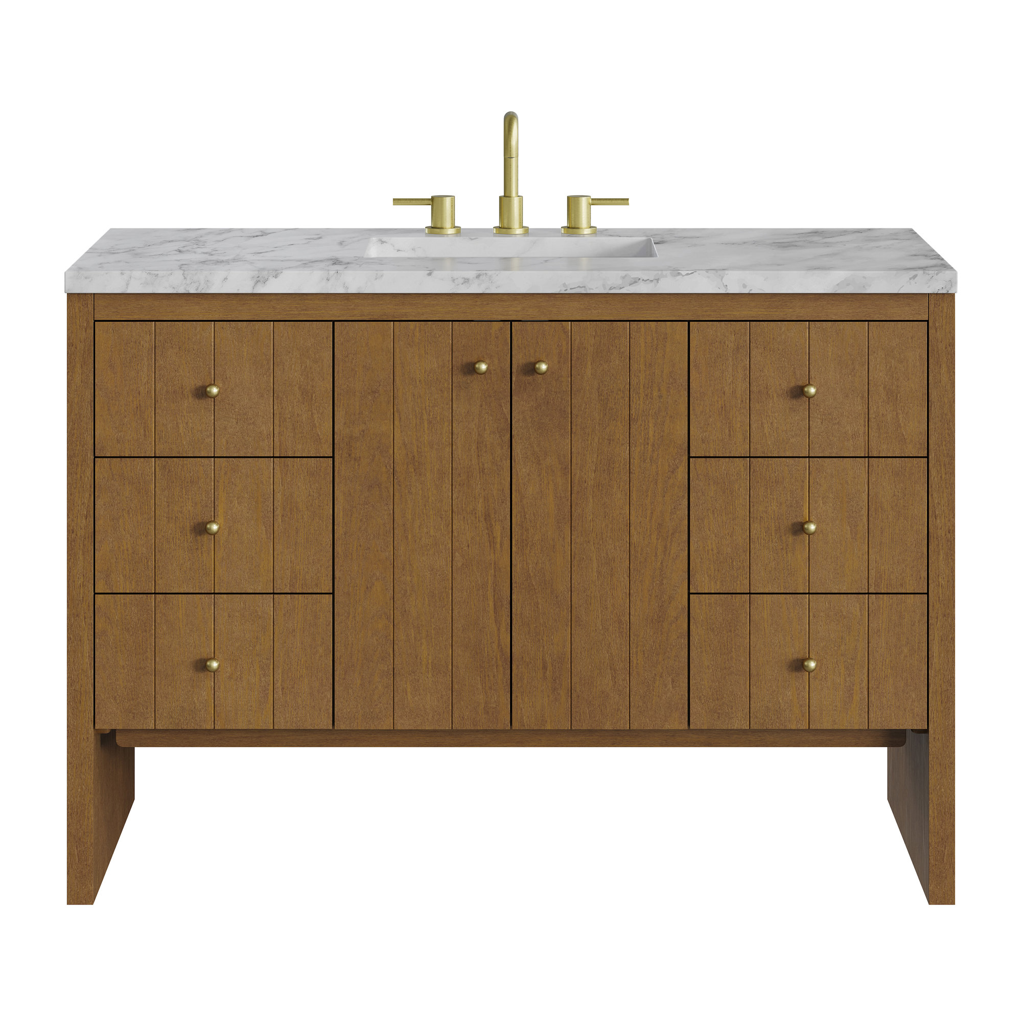 Hudson 48'' Single Bathroom Vanity, Honey Oak, Carrara White, 8" Widespread