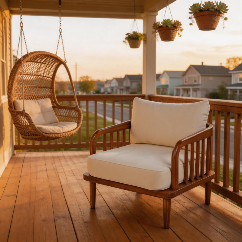 Chaise de patio en bois d'acacia avec accoudoirs à lattes, chaise longue d'extérieur à assise profonde