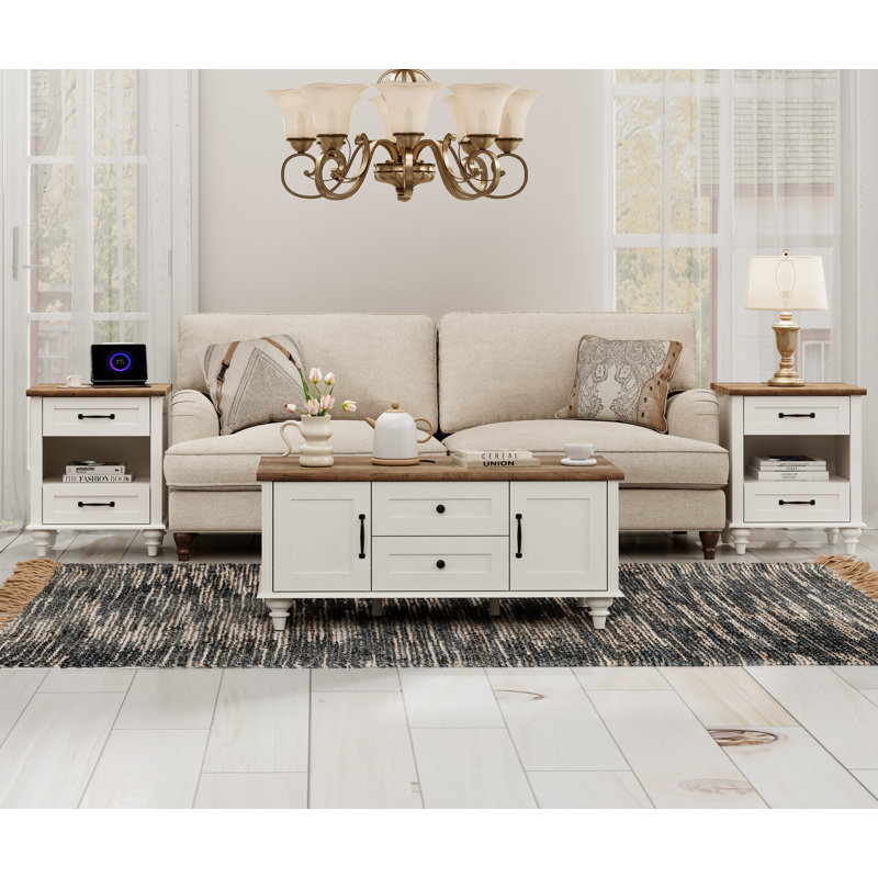 3 - Piece Living Room Table Set, White/Brown