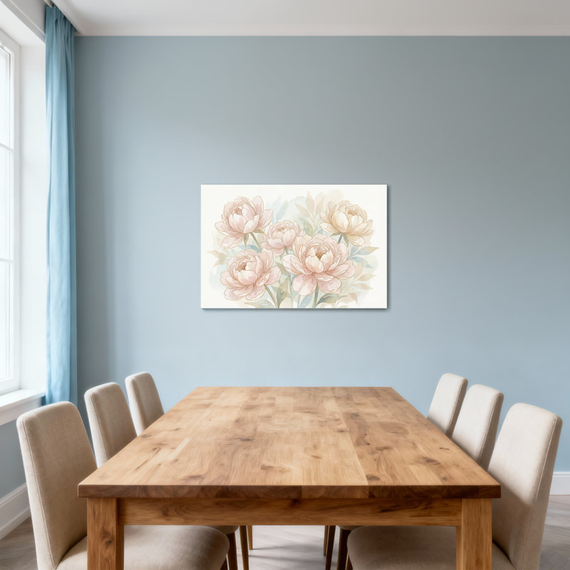 Plantes et fleurs, pivoines, fond pastel doux, H 12 po x l 18 po