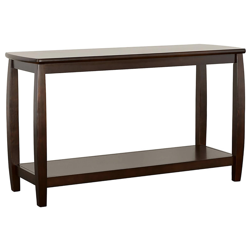 Elegant Rectangular Cappuccino Console Table With Functional Shelf Stylish Bowed Legs And Storage