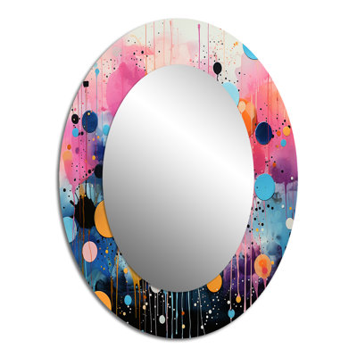 Neon Assemblage I - Pink Modern Oval Wall Mirror