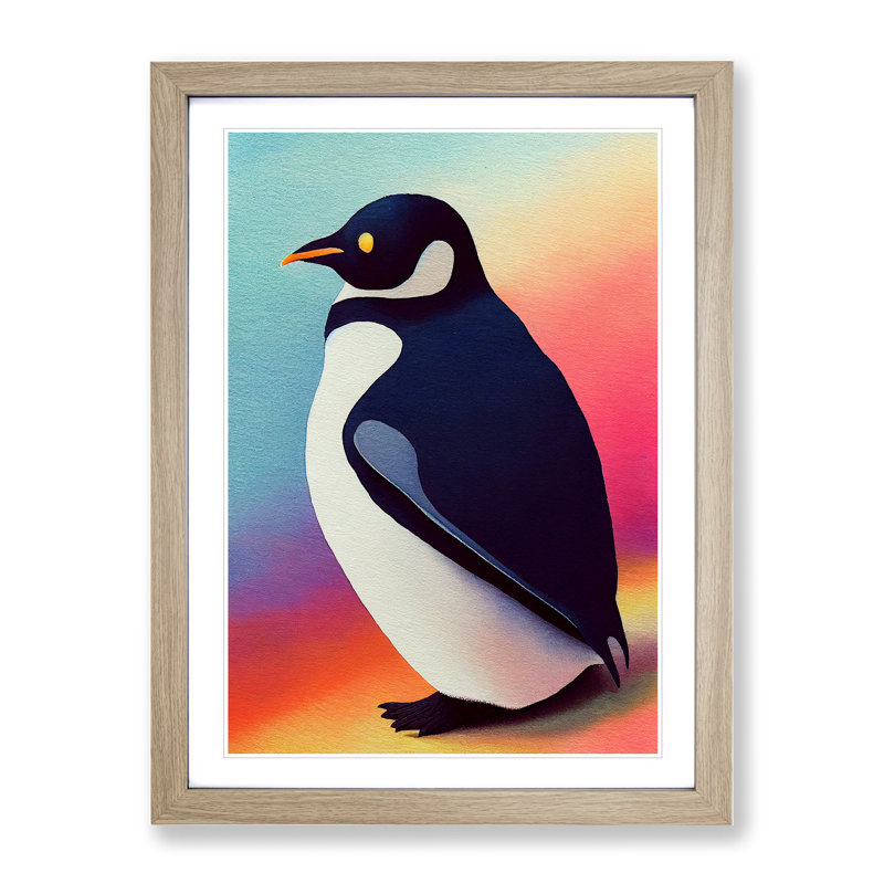 Penguin No.2 - Print, No Matte, 46cm H x 34cm W, Oak Picture Frame