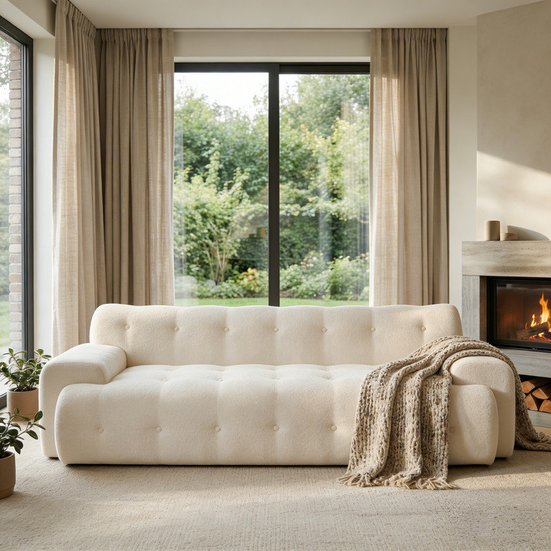 Canapé 88 places en chenille 88 po avec capitonnage capitonné, Blanc