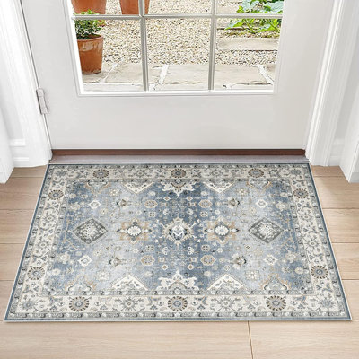 Washable Hallway Rug: Non Slip Rugs with Rubber Backing Soft Kitchen Rug Farmhouse Distressed Carpet Runner for Living Room Bedroom Bathroom (Black)