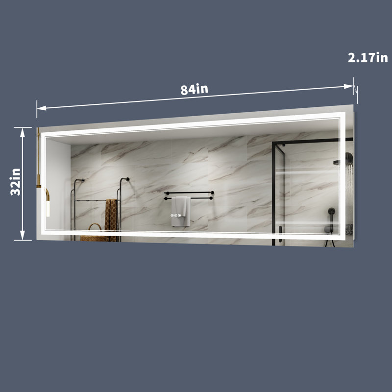 Miroir de salle de bain Zbeljo, H 32 po x l 84 po