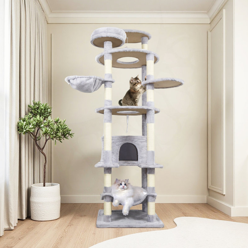 Tour pour arbre à chat de 78 pouces avec condo, hamac, poteaux à griffer et plateforme supérieure pour les foyers multi-chats.