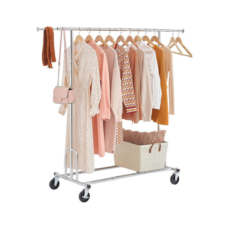 Chrome Heavy Duty Foldable Garment Rack with Wheels