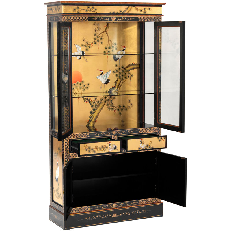 Gold Lacquer Curio Cabinet - Cranes