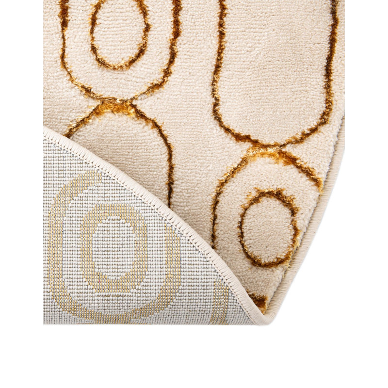 Latitude Run® Column Nikica Rug White and Gold, Round 3'1"