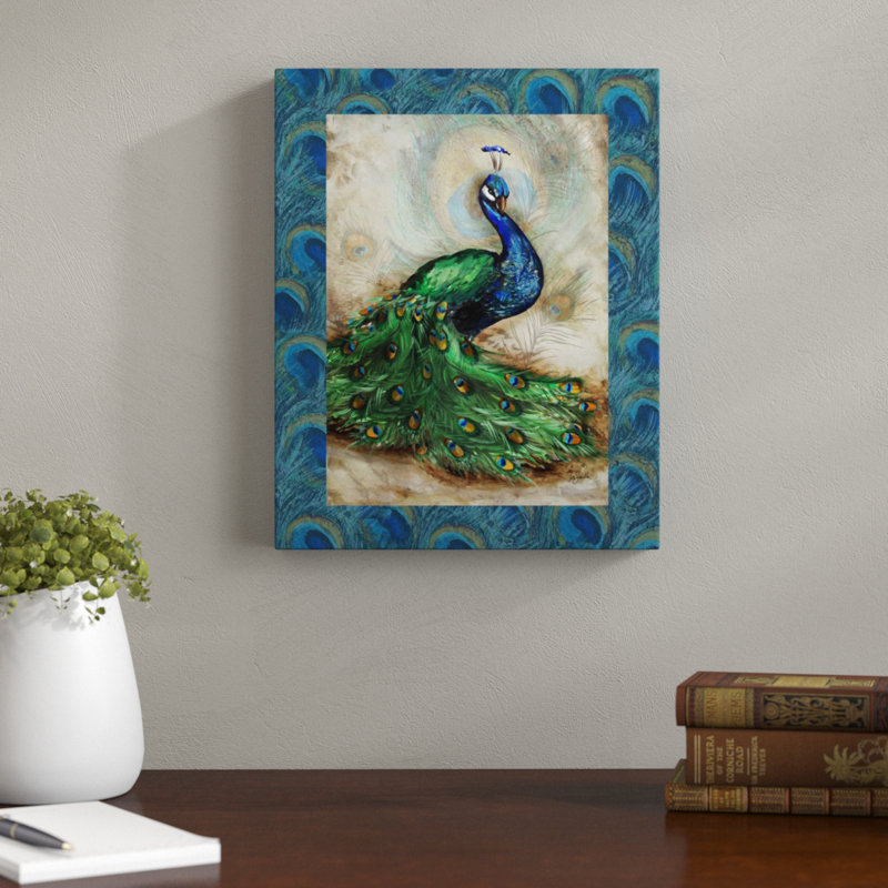 Peacock With Border II by Tre Sorelle Studios - Wrapped Canvas Painting, Wrapped Canvas, 38.1cm H x 30.48cm W