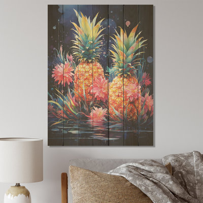 Ananas cosmique vert et jaune IV - Ananas sur bois